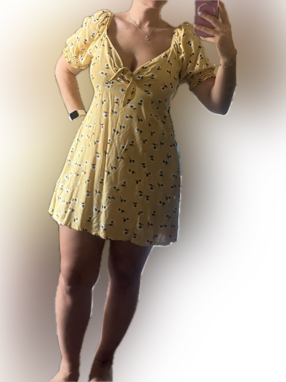 Mimi Chica Yellow Floral Tie-Front Mini Dress